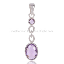 Stylish Jewelry Natural Amethyst Cut Gemstone Handmade 925 Silver Pendant